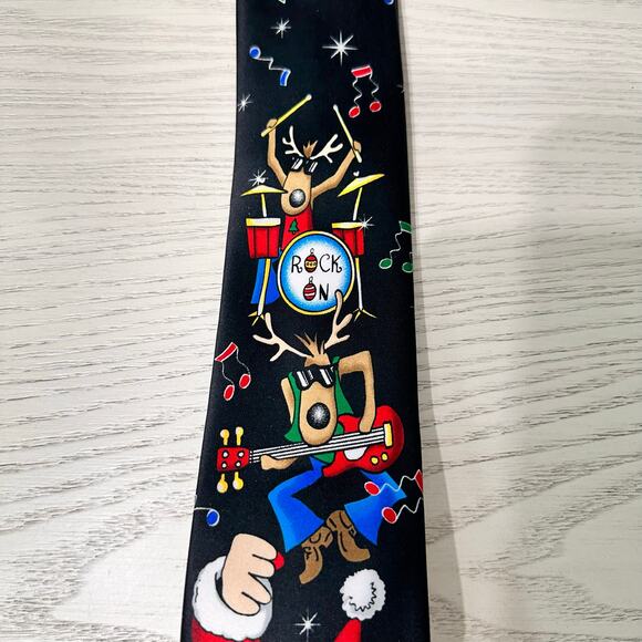 Santa Clause Christmas Tie Rock and Roll Music Men's - Picture 3 of 4